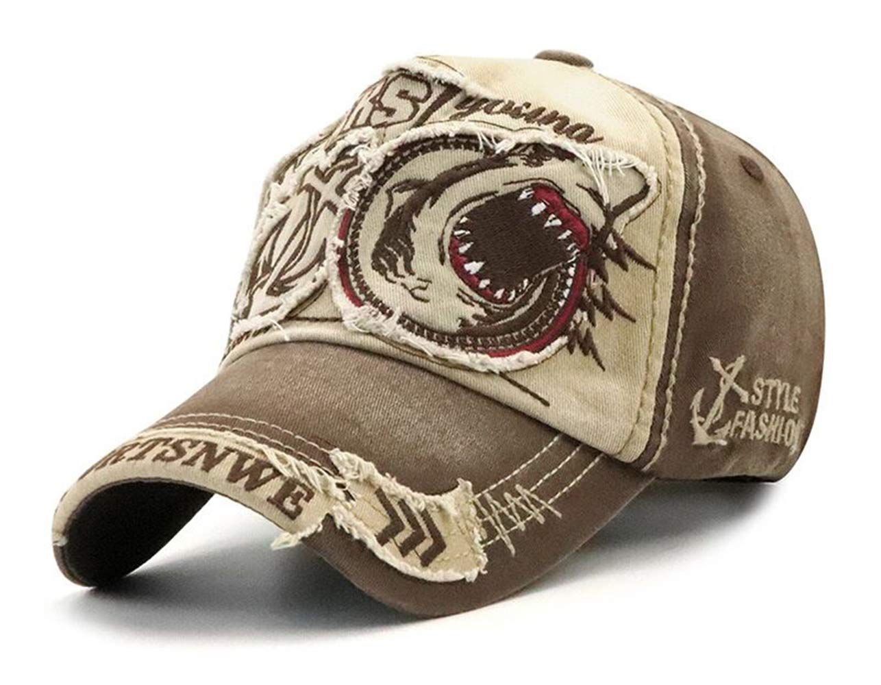 CHENNUO Men's Vintage Distressed Cap Washed Denim Cotton Cap Snapback Golf Trucker Hat (Beige)