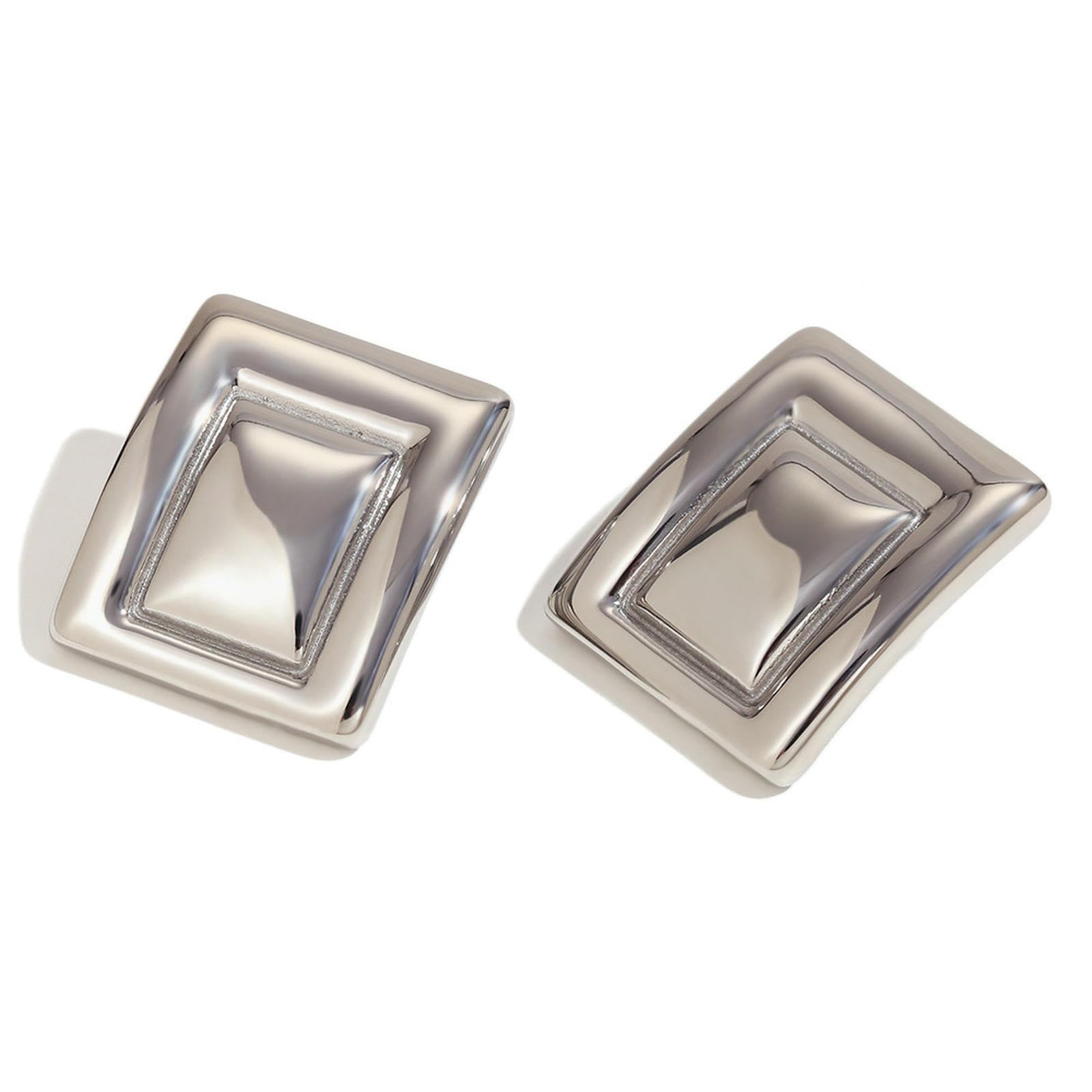 WBDWWTD Geometrische Ohrringe, 18 Karat vergoldeter Edelstahl, rechteckig, minimalistische Mode-Ohrstecker für Frauen, tägliches Party-Geschenk