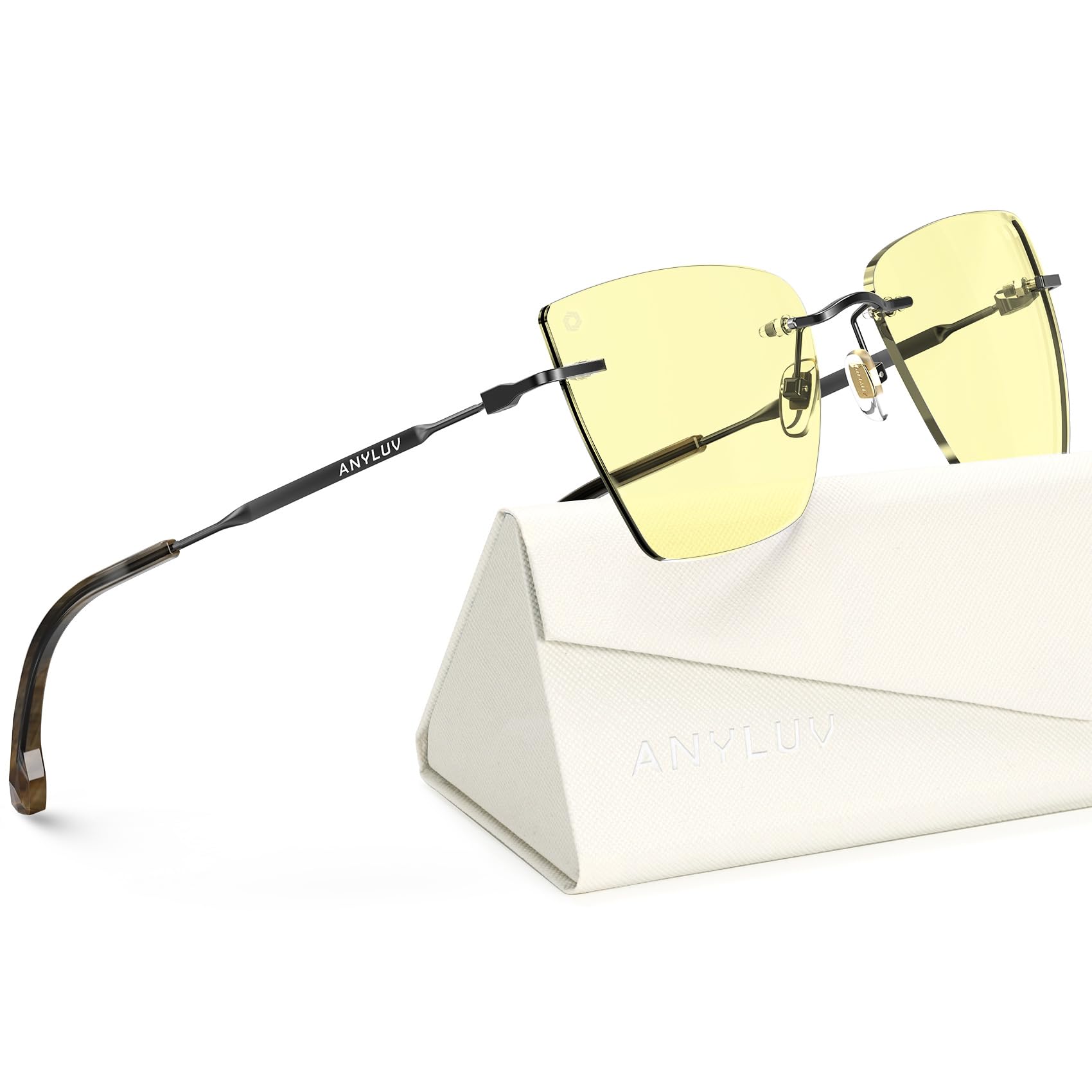 ANYLUV Rimless Blue Light Glasses for Women/Men, Fashion Lightweight Blue Light Blocking Glasses with Stylish Metal Temples