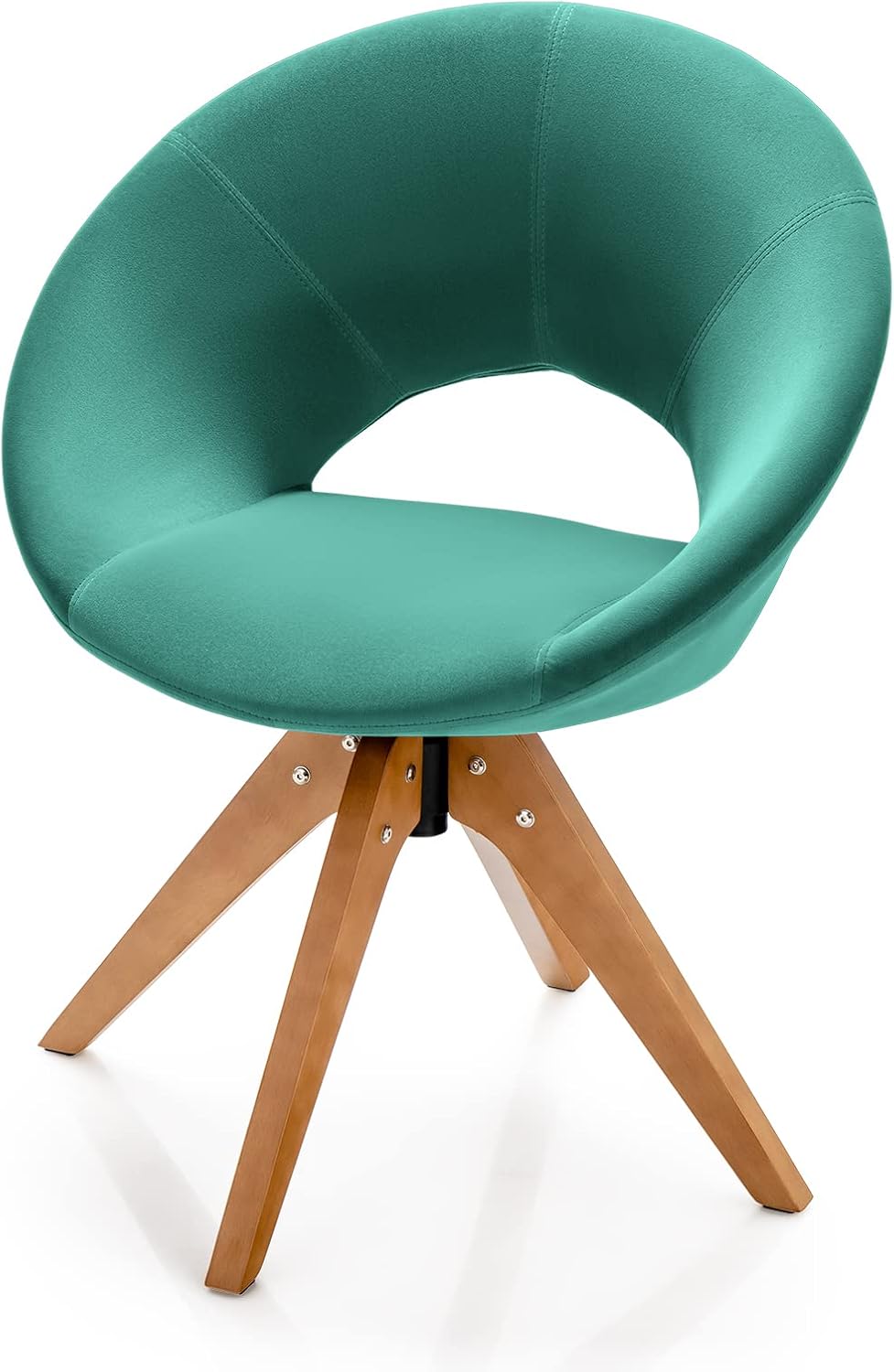 Giantex Swivel Accent Chair, Modern Office Chair with Wood Legs, Oversized Upholstered Seat, Round Tufted Back, Velvet Vanity Chair for Living Room, Bedroom, Green