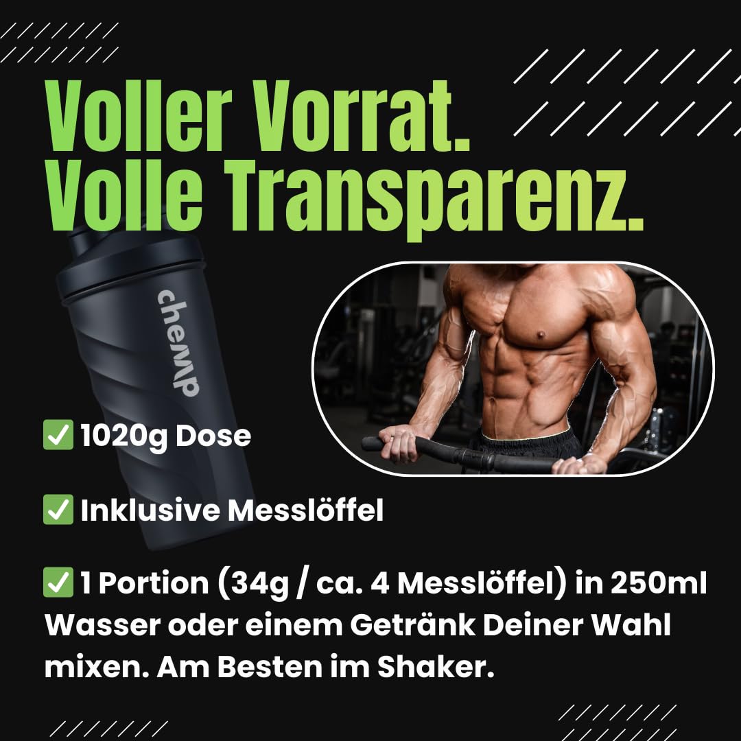 Chemp Pure 100% Hanf Protein Pulver Schokolade - Proteinpulver Vegan - Glutenfrei - Ohne Soja | 30 x Portionen - 1020g - Double Rich Chocolate - Mit Süßungsmittel