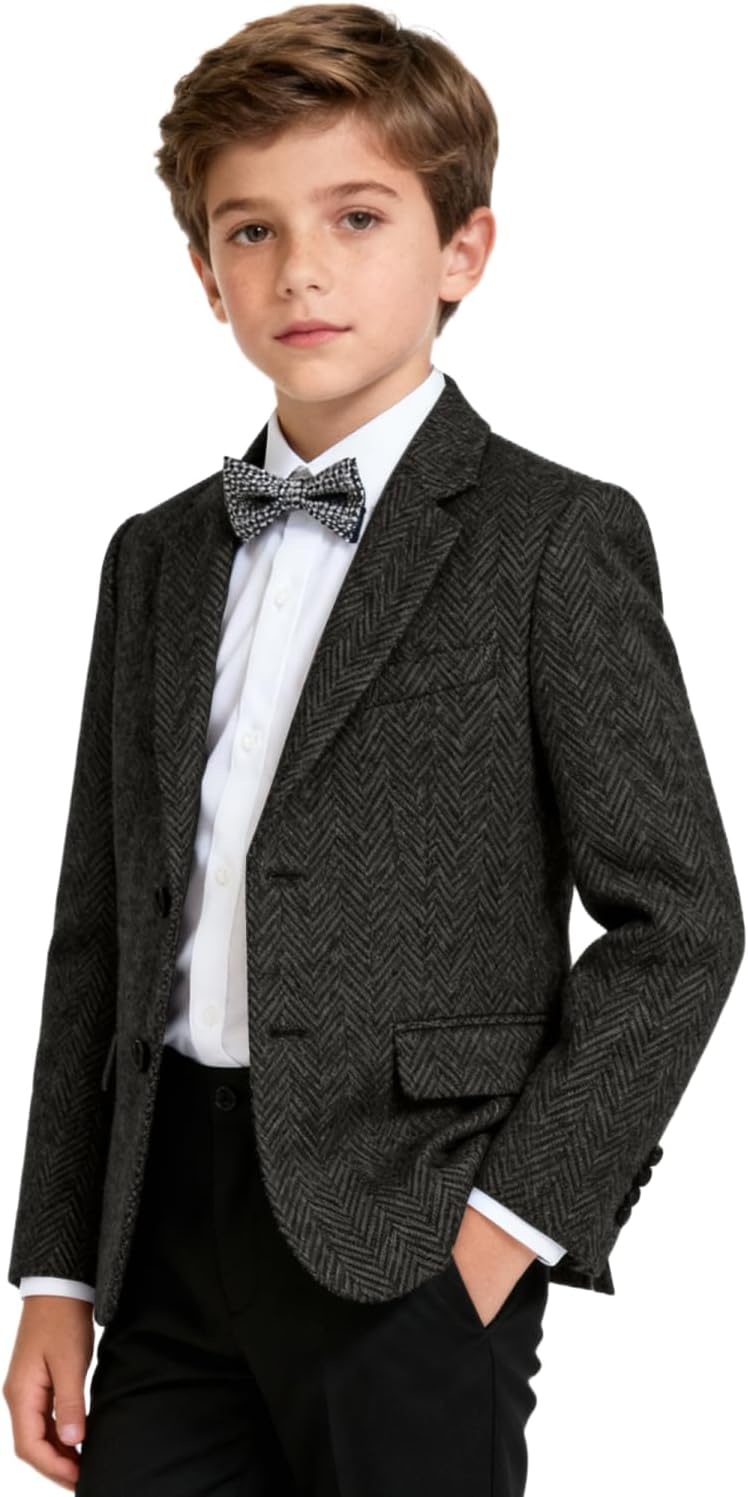 Tweed Boys Suits Blazer Retro Herringbone Boy Sport Coat Jackets Wool Blend Slim Fit Homecoming Outfit for Kids