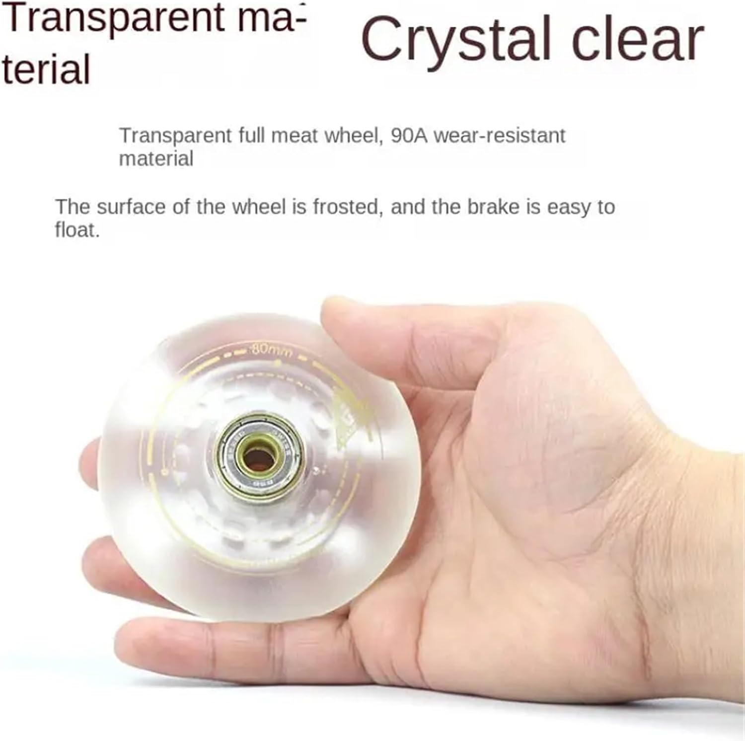4 Pcs 90A Gilded Roller Skate Wheels, Transparent Polyurethane Solid Wheels with Flint Brake Attachment(52 Flint-72mm)
