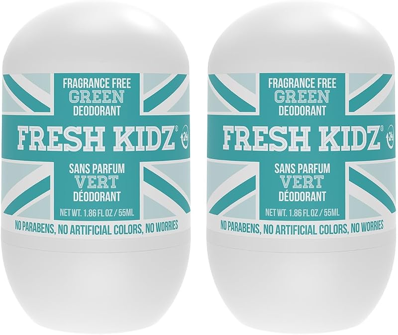 Fresh Kidz Desodorante Roll-on sem fragrância, sem alumínio, bicarbonato de sódio e parabenos, 2 unidades