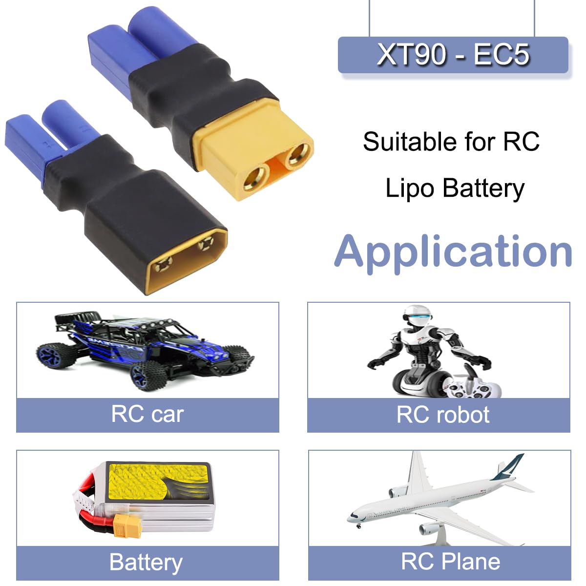 4 sztuki XT90 na EC5 wtyczka/gniazdo, bez kabla EC5 na XT90 gniazdo / wtyczka adapter wtyczka do RC FPV drona RC Car Lipo ładowarka do baterii ESC