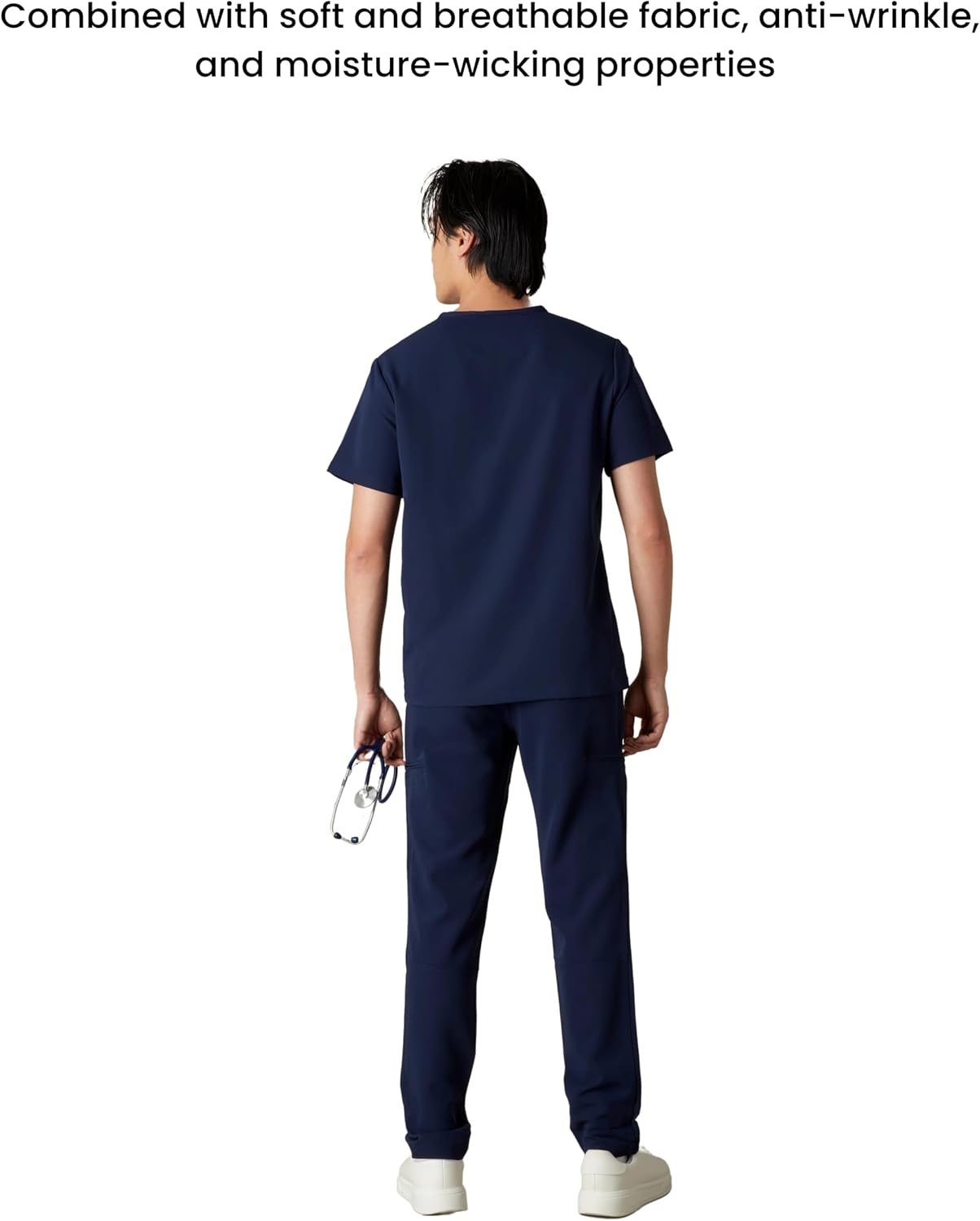 Members Only Men's Manchester V-Neck Scrub Top with 3 Pocket (Navy, 2XL)