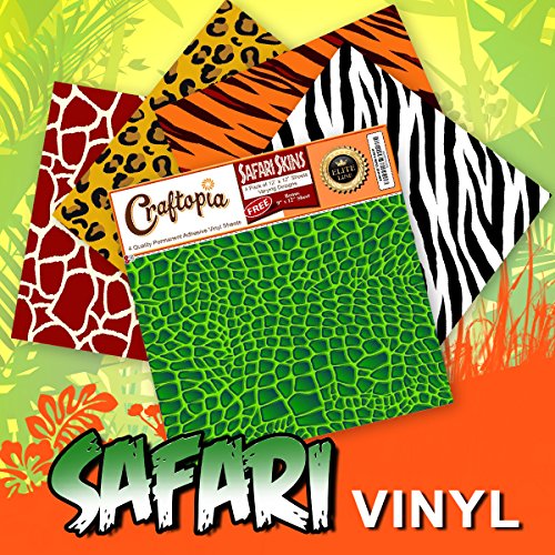 Safari Patterned Vinyl Sheets Animal Prints 4 Pack | Leopard Cheetah/Tiger Giraffe Zebra Tiger Gator Printed Pattern Sheet For Cricut Silhouette Cameo Craft Cutter | Similar To Oracal 651 For Decals #TOP3
