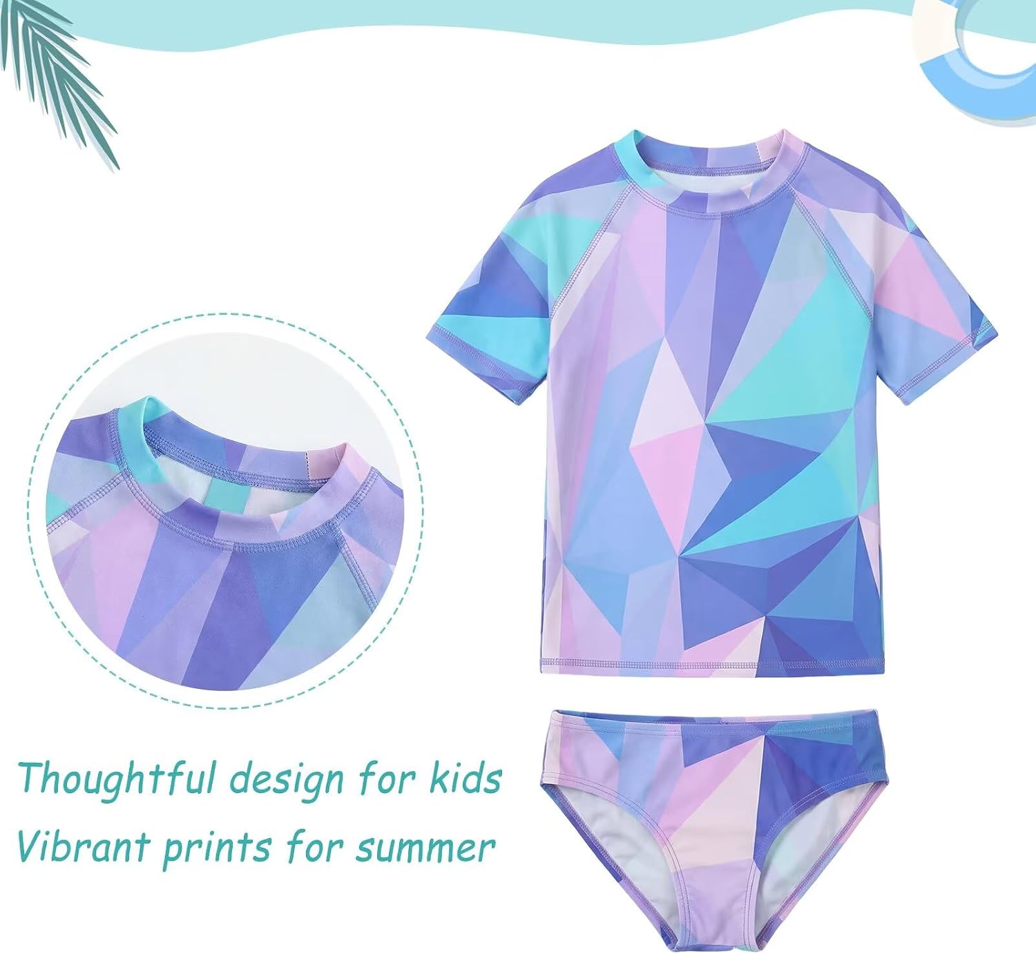 Girls Rash Guard Swimsuits Set Short Sleeve Bathing Suits for Kids Girls Swim Set Hawaiian Beachwear 3-16 Years