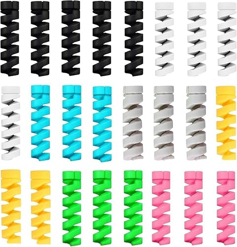 SKYCELL Charger Data Cable Protector Spiral Silicone Charging USB Wire Protector Compatible for Apple Mobile & iPhone Charger (24pcs Mix Color)