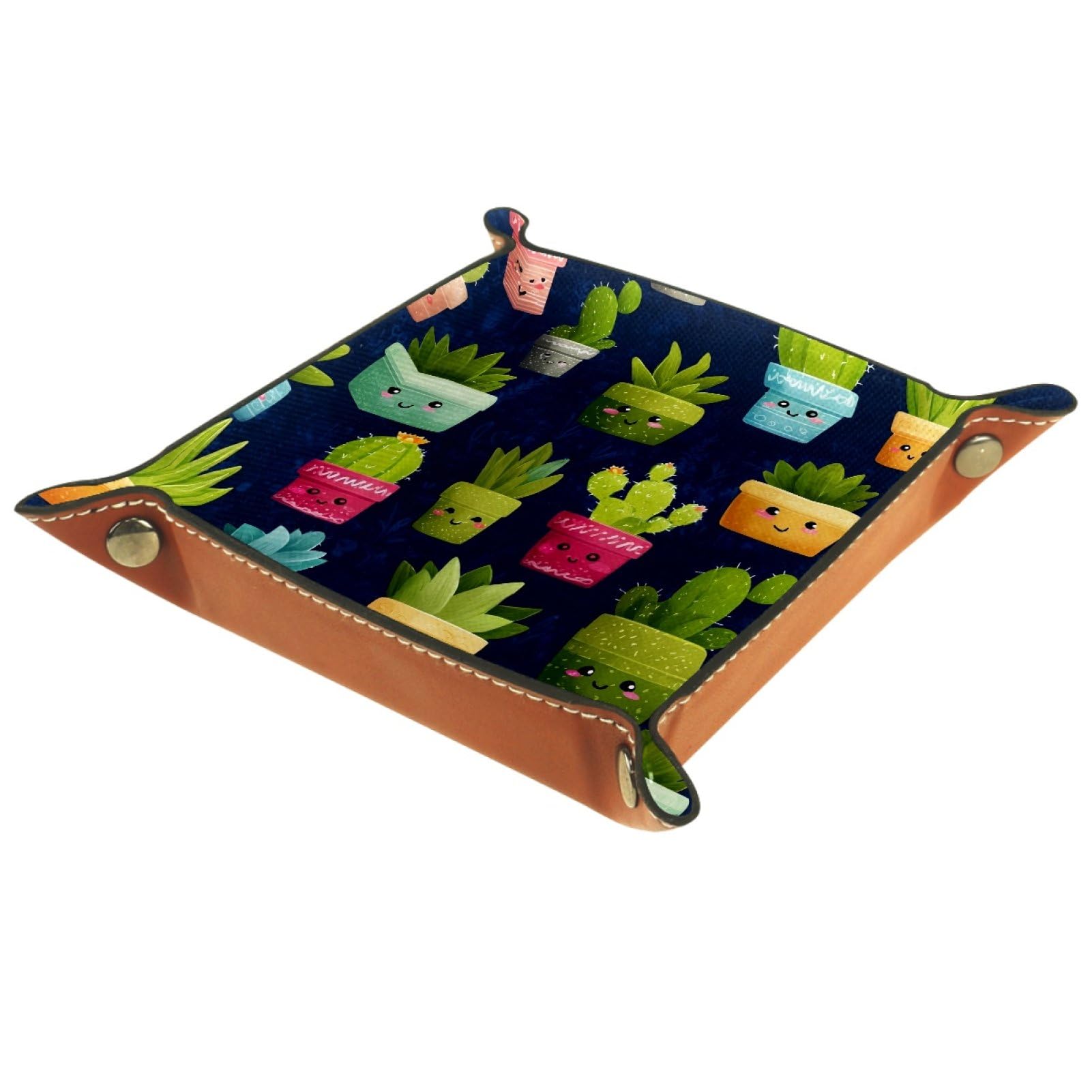 VAPOKF Cactus Dice Trays Quadrilateral Dice Folding Tray Microfiber Leather Holder for Table Games RPG DND, 20.5 × 20.5 cm