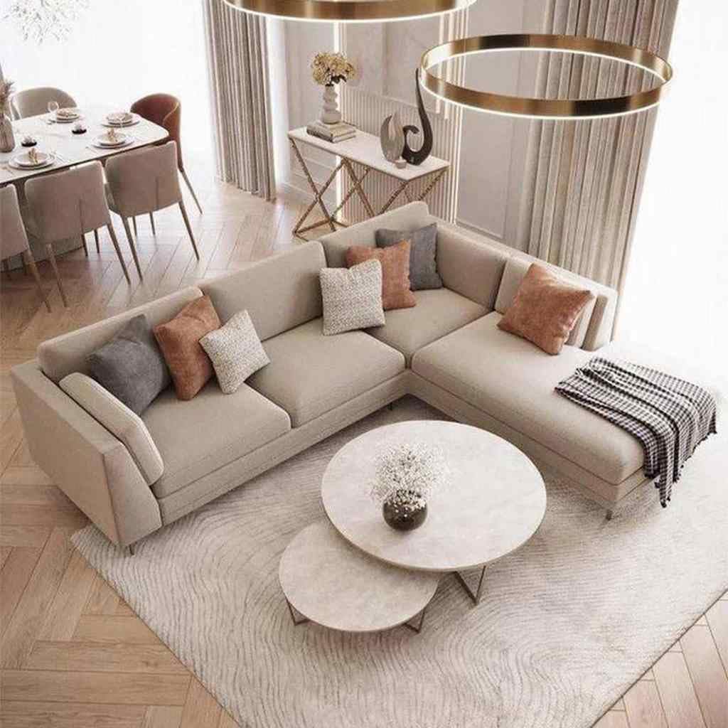كنبة زاوية رُكنة على شكل حرف L تنجيد مريح - اللون بيج - مقاس 235 / 250 × 85 × 90 سم