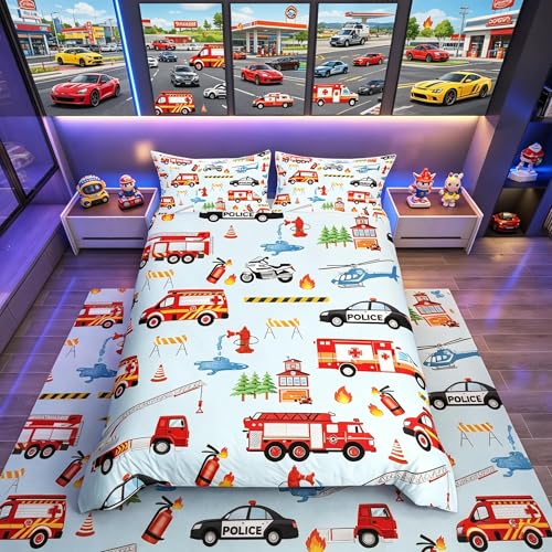 Parure de lit double camion de pompiers et voitures pour lit enfant garçon Homemissing - 2