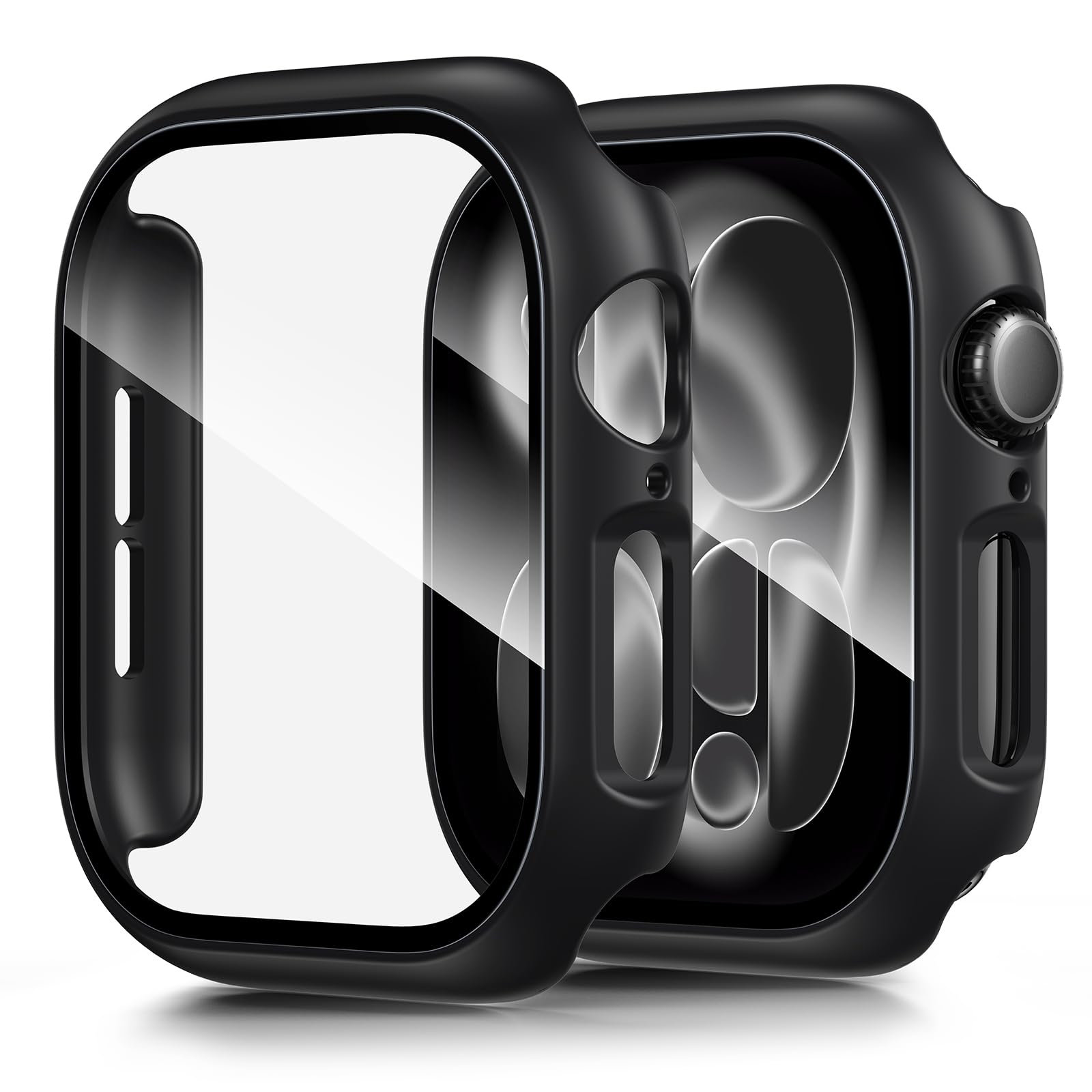 LK 2 Stück Schutzhülle mit Displayschutz für Apple Watch Series 11/10 42mm | Hard PC Hülle mit Gehärtetem Glas, Kratzfest & Stoßfest, Ultradünn, Präziser Touch, Mattschwarz