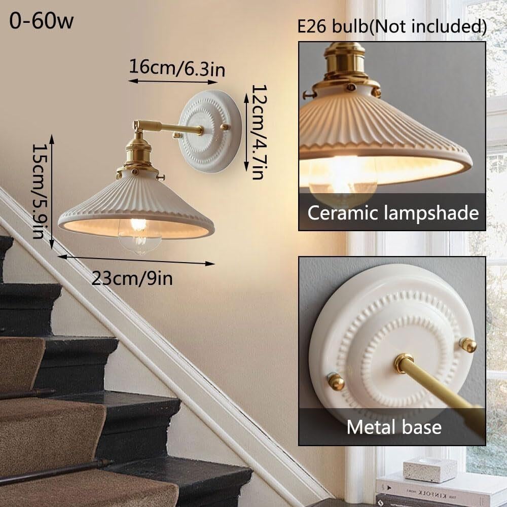 Generico LAUMZX Applique da parete in ceramica plissettata, lampada ad angolo regolabile nordico, industriale moderna for camera letto, comodino, soggiorno