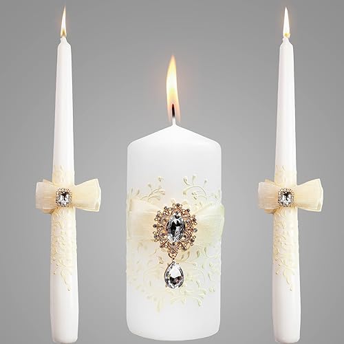 Unity - Juego de velas para ceremonia de boda, 3 piezas, pilar de 6 pulgadas y 2 cónicos de 10 pulgadas, velas decorativas de unidad para boda,