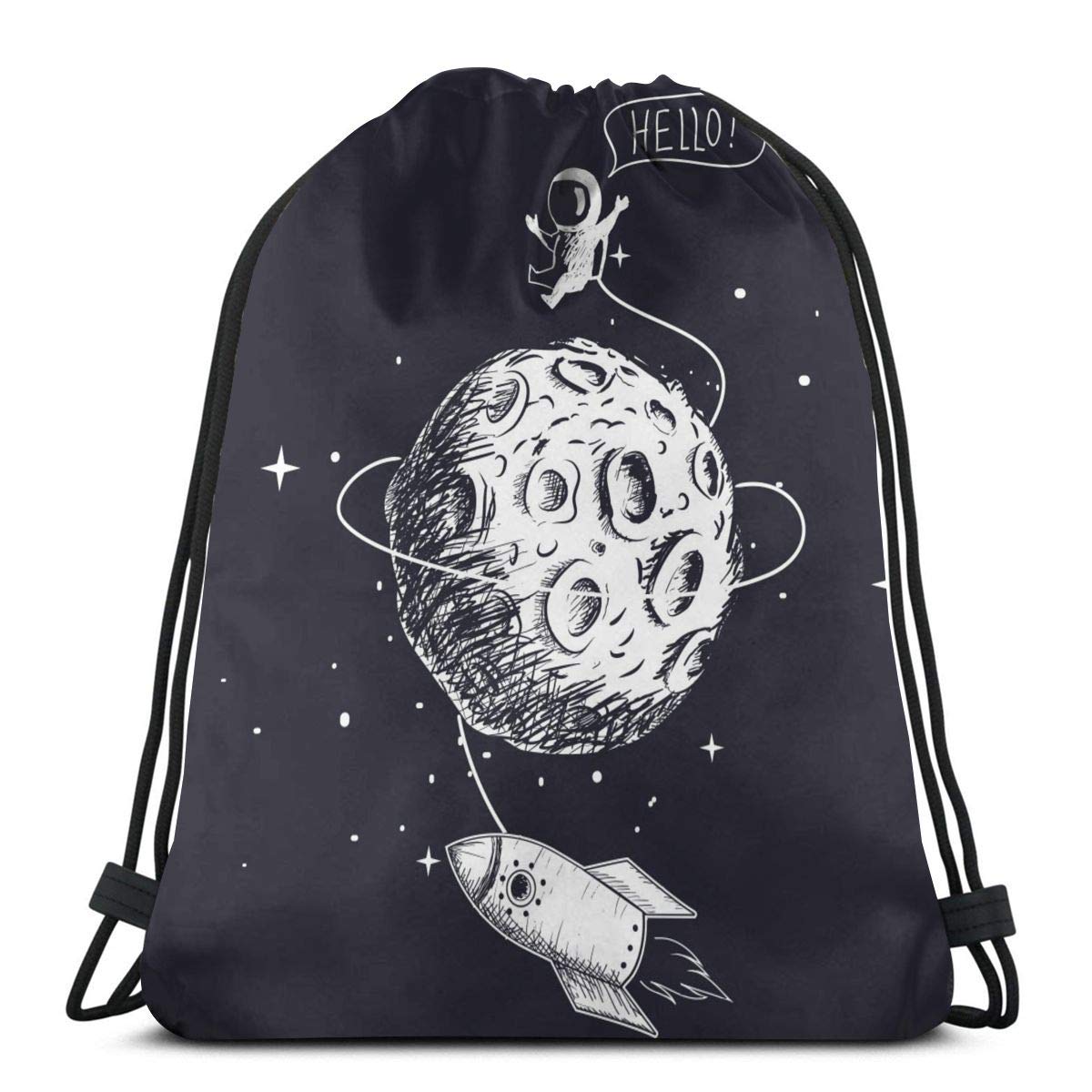 Astronaut Spaceship Moon Palnet Unisex Drawstring Backpack Bag Sport Gym Travel Sackpack