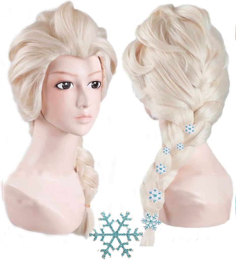 ANOGOL Wig Cap+6 Hairpins+ White Blonde Princess Pigtail Wig Long Blonde Braided Ponytail for Women Cosplay Long Princess Braids Platinum Cosplay Wigs Synthetic Queen Snow Pigtail Party Halloween