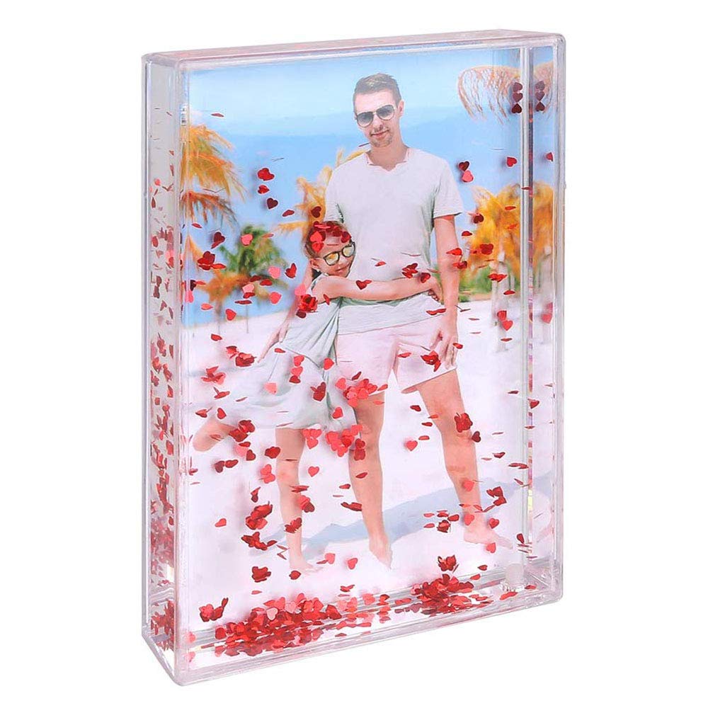 Zgrmzql Women's Transparent Red Heart Liquid Glitter Photo Frames Friends Picture Frame Family Frames, Gifts For Mount For 4X6 Inch (10X15 Cm) Picture (4X6in, Red Heart)…