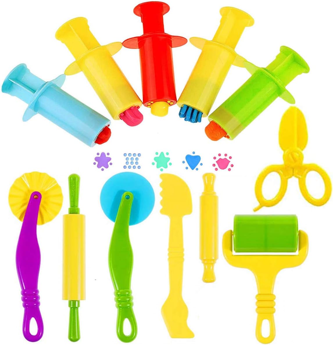 Dough Tools Kit – 12-Piece Dough Play Tools Set with 5 Extruders, Scissors, Rollers, Rolling Pins, Cutters for Kids Ages 3+ 12pcs