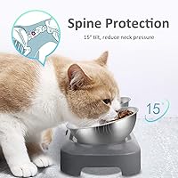 Vista 3 de Tazón de comida para gatos de acero inoxidable AYADA, diseño ergonómico de 15 ángulos, reduce el vómito