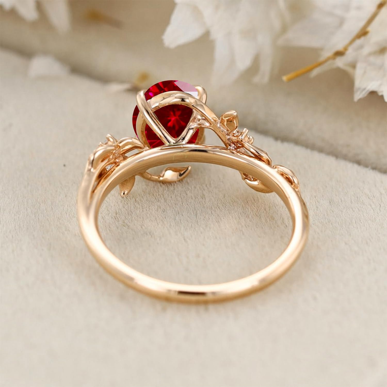 10K/14K/18K Gold 1 Carat Round Gemstone Nature Inspired Engagement Ring for Women Birthstone Leaf Vine Art Deco Wedding Promise Anniversary Rings for Her Wife Bridal Size 4~12 - Image 4