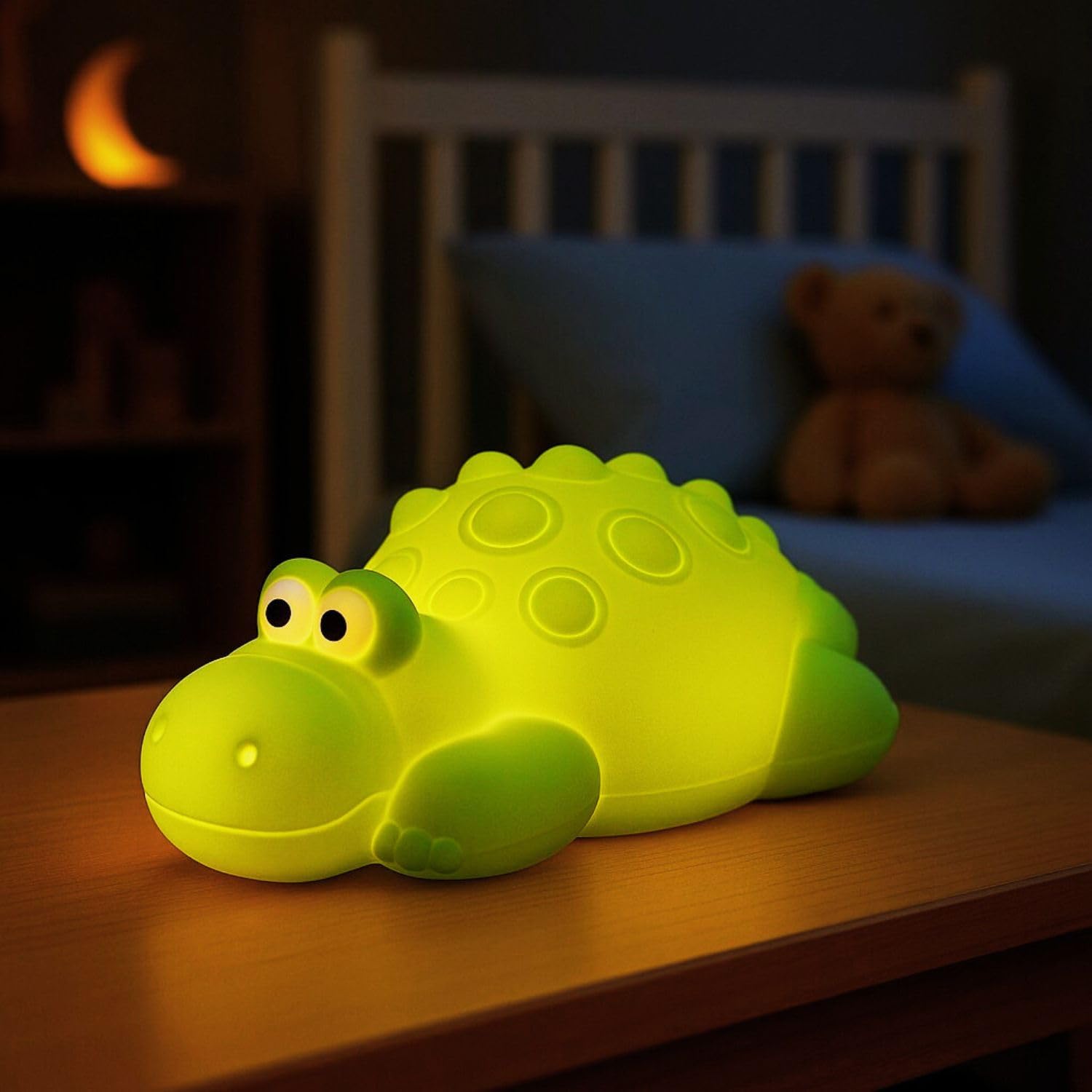 Desidiya® Crocodile Silicone Night Light for Kids – 7 Color Changing LED, Dimmable Touch Sensor, Rechargeable Bedside Lamp with Timer, Cute Light for Baby Boys & Girls