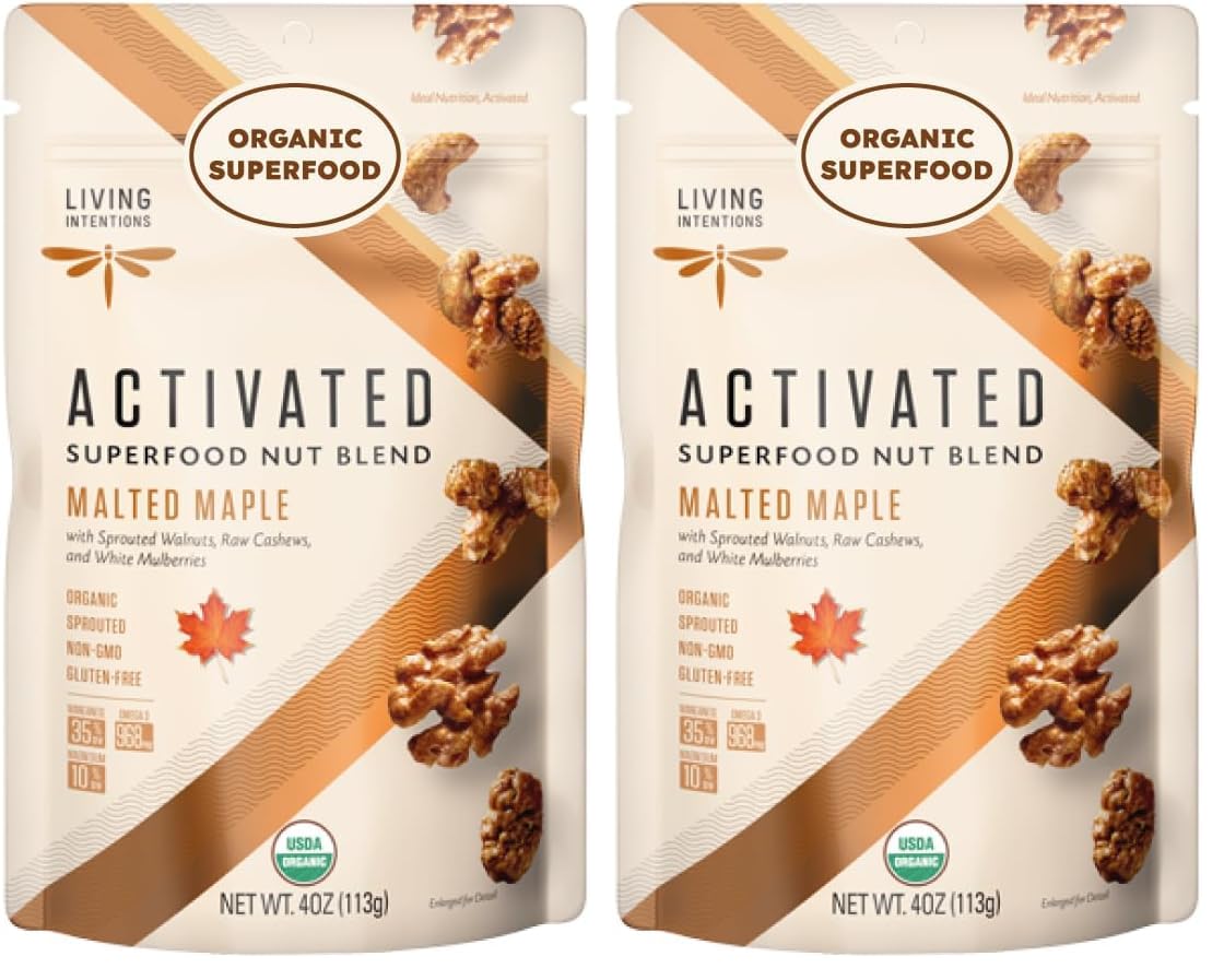 Living Intentions Sprouted Organic Nut Blend– Malted Maple– NonGMO – Gluten Free – Vegan Paleo – 4 Ounce Unit (Pack of 2)