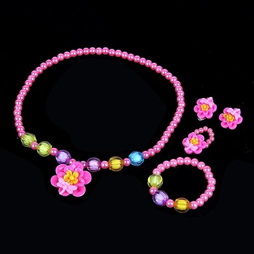 Miniatura 5 de Joyas de juego para niñas pequeñas, niños y niñas, vestido rosa, pulsera, collar y aretes