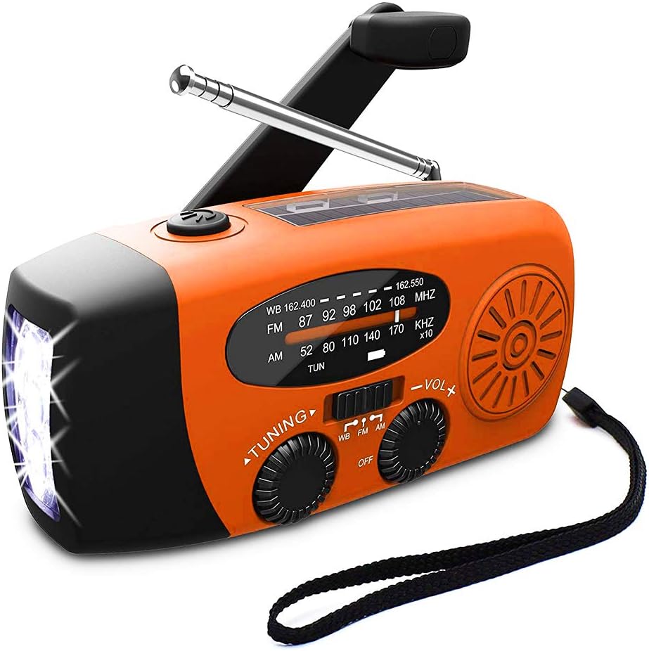 Emergency Weather Radio, Upgraded Hand Crank Radio with LED Flashlight, Mini Portable Solar Radio AM/FM NOAA Weather Radio, 2000mAh Power Bank USB Charger for Smart Phone(Orange)
