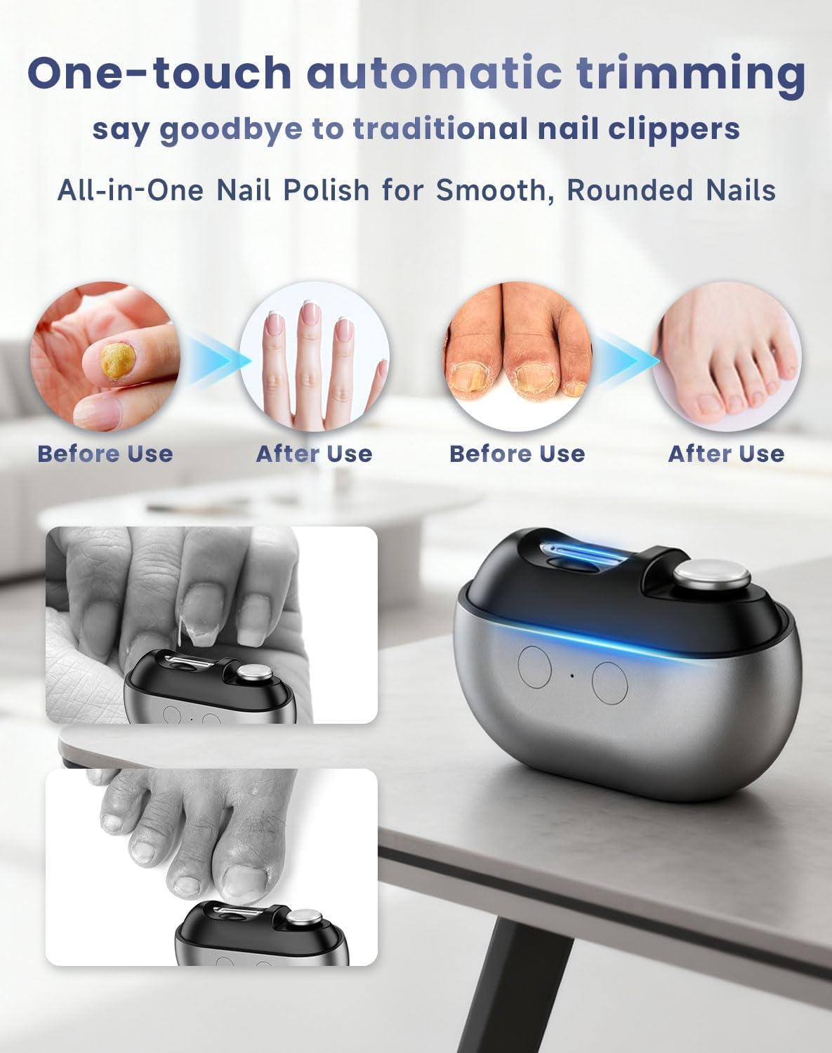 2026 Smart Nail Clipper for Seniors - Electric Nail Clippers，Electric Nail Clipper with LED Light, Painless Toenail Trimmer for Thick Nails, Arthritis, Low Vision (Gray) - Image 4