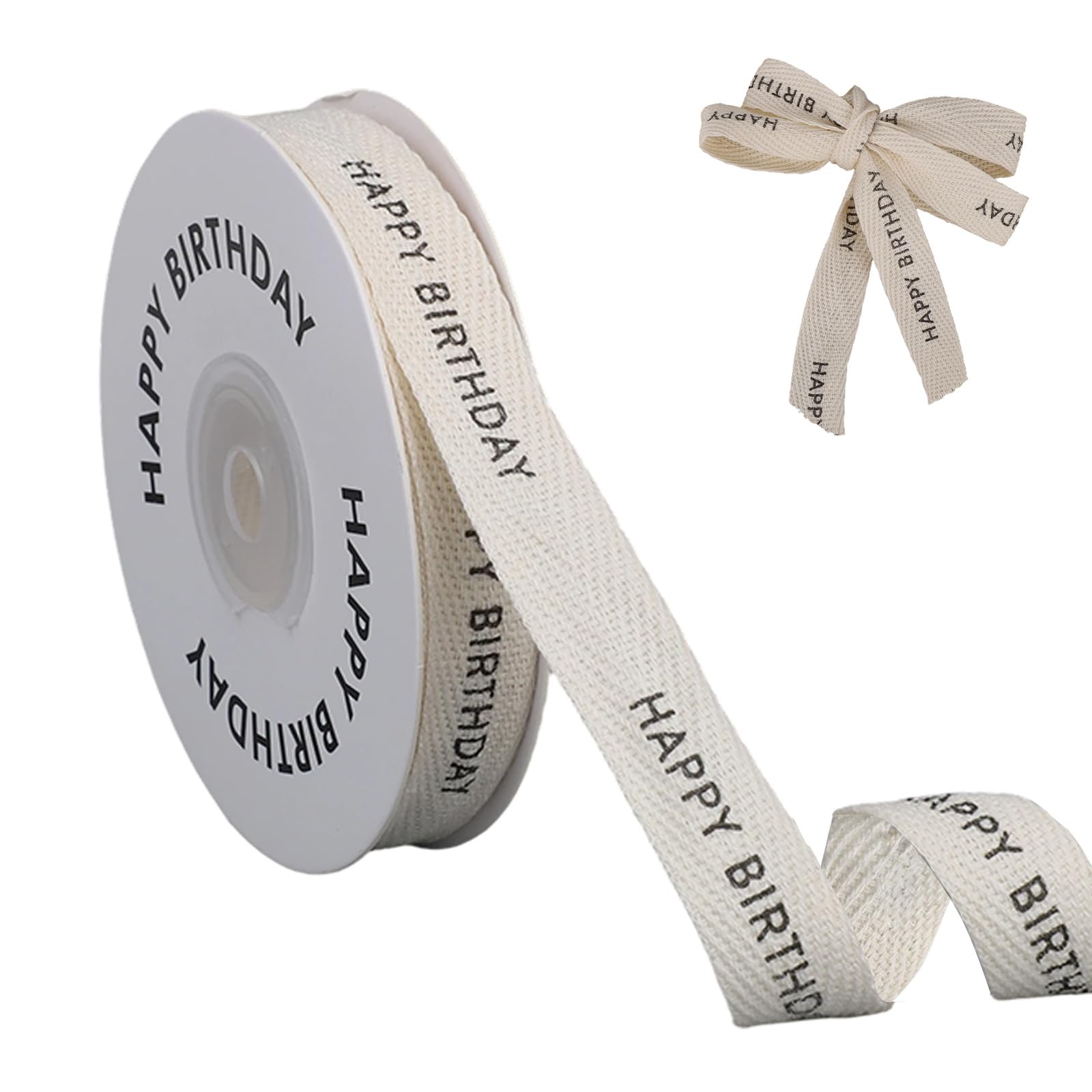 Cotton Ribbon, 10 Yard/9.14m Gift Wrapping Wrap Text Ribbon Twill Tape Vintage Decoration for Bouquet Holiday Party Gifts Wrapping Crafts Supplies (Happy Birthday)