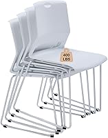 Follow White Stacking Chairs Set of 4 - Modern Stackable Office Chairs, Wide Plastic Seat, Metal Sled Base for Conference, Banquet, Lobby & Church