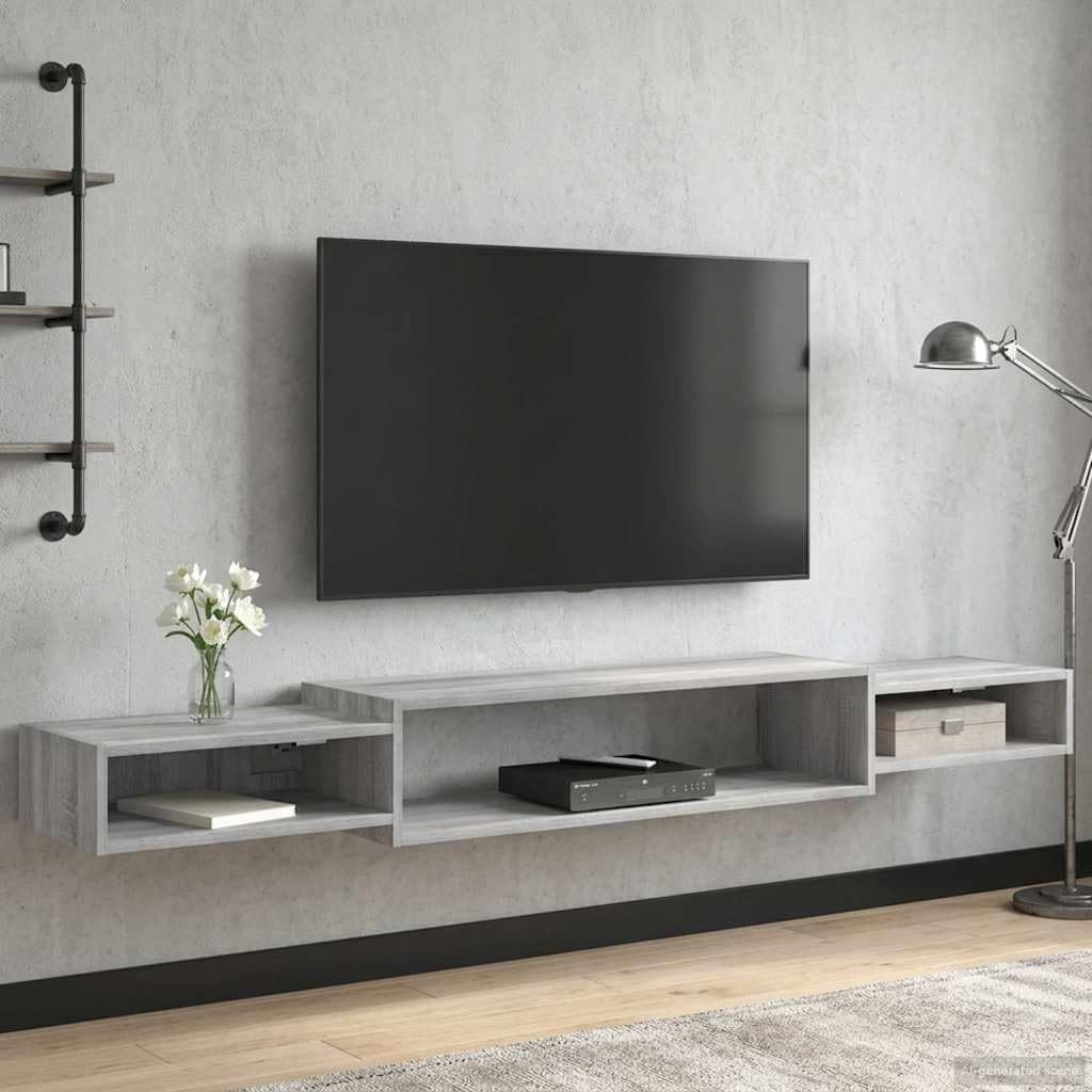 Makastle Wandmontierter TV-Schrank aus Holzwerkstoff mit Wandhalterung, 3 Regale, 180 x 28 x 21 cm, Rechteckig
