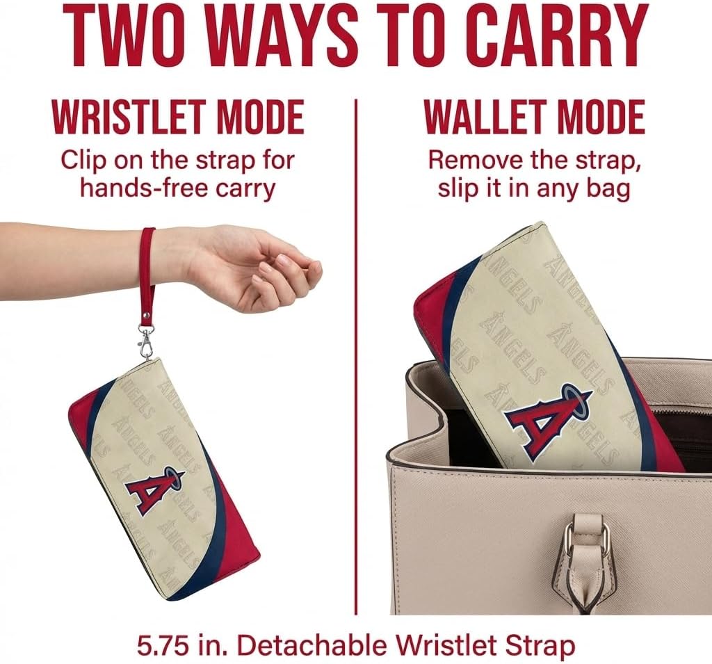 Littlearth MLB Los Angeles Angels of Anaheim Curve Zip Organizer Wallet, Wristlet and Wallet in One, Team Color, 8 x 4 x 1 Inches