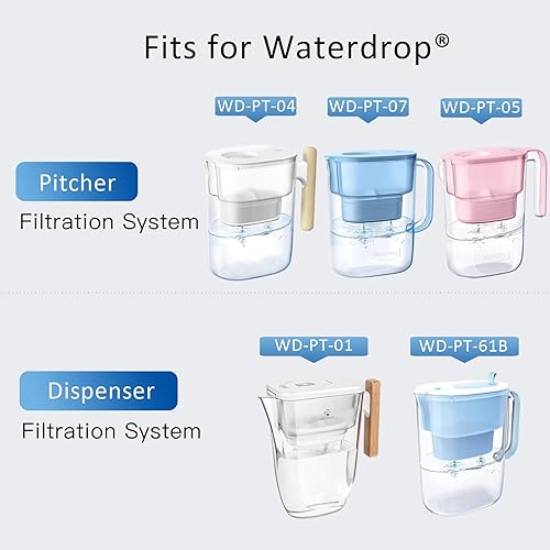 Miniatura 2 de FACHIOO Filtros de repuesto para todo el sistema de filtración de jarras Waterdrop, se adapta a Waterdrop WD-PF-01A Plus, WD-PT-07, WD-PT-05,