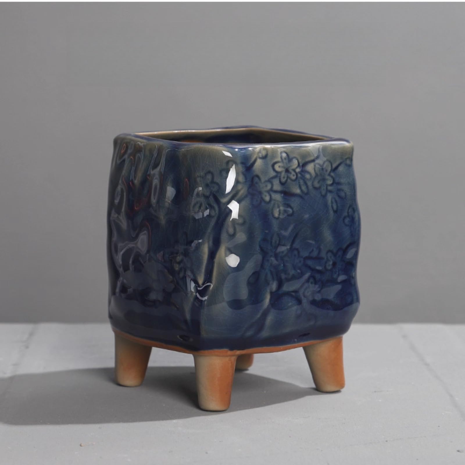 Pot de fleurs en céramique 12 cm bonsaï en relief pour sublimer un espace de travail vide