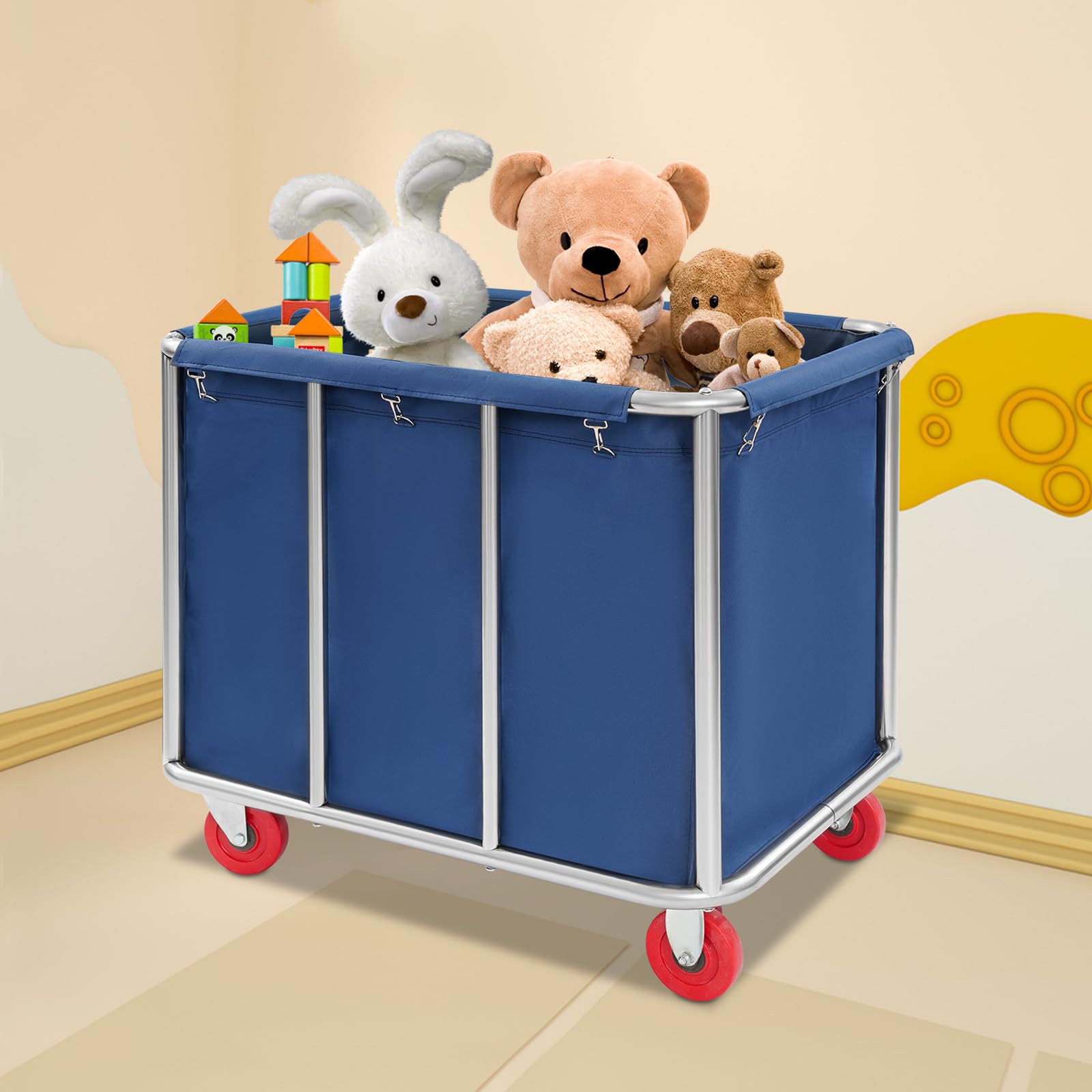Carrello portabiancheria grande in acciaio inox commerciale con ruote, per la casa, hotel, 300 l, portata 117 kg, 90 x 65 x 80 cm