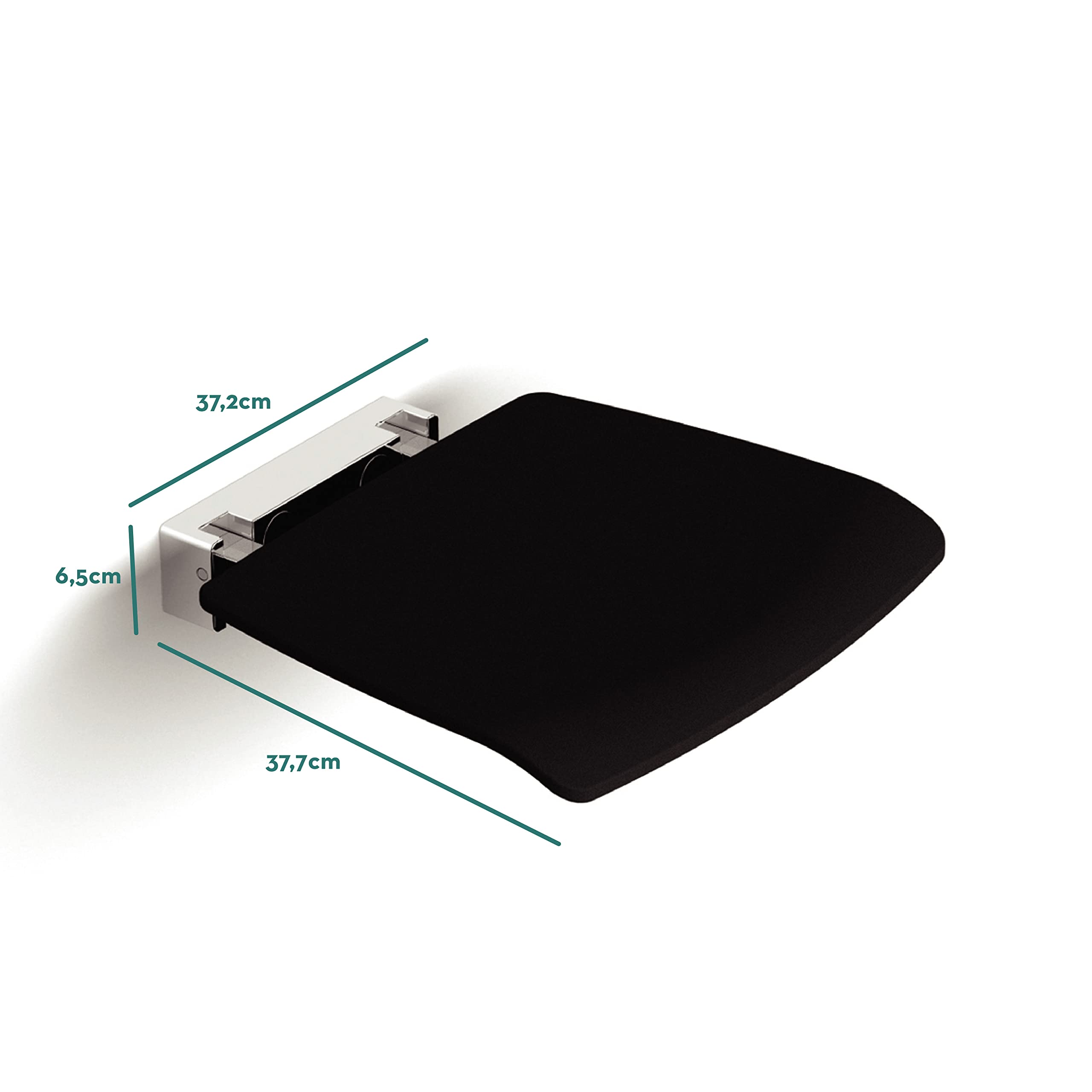 COSMIC - Asiento Ducha Plegable Baño | Acabado Negro | Fácil Instalación con Tornillos | Medidas 37,2 x 37,7 x 6,5 cm