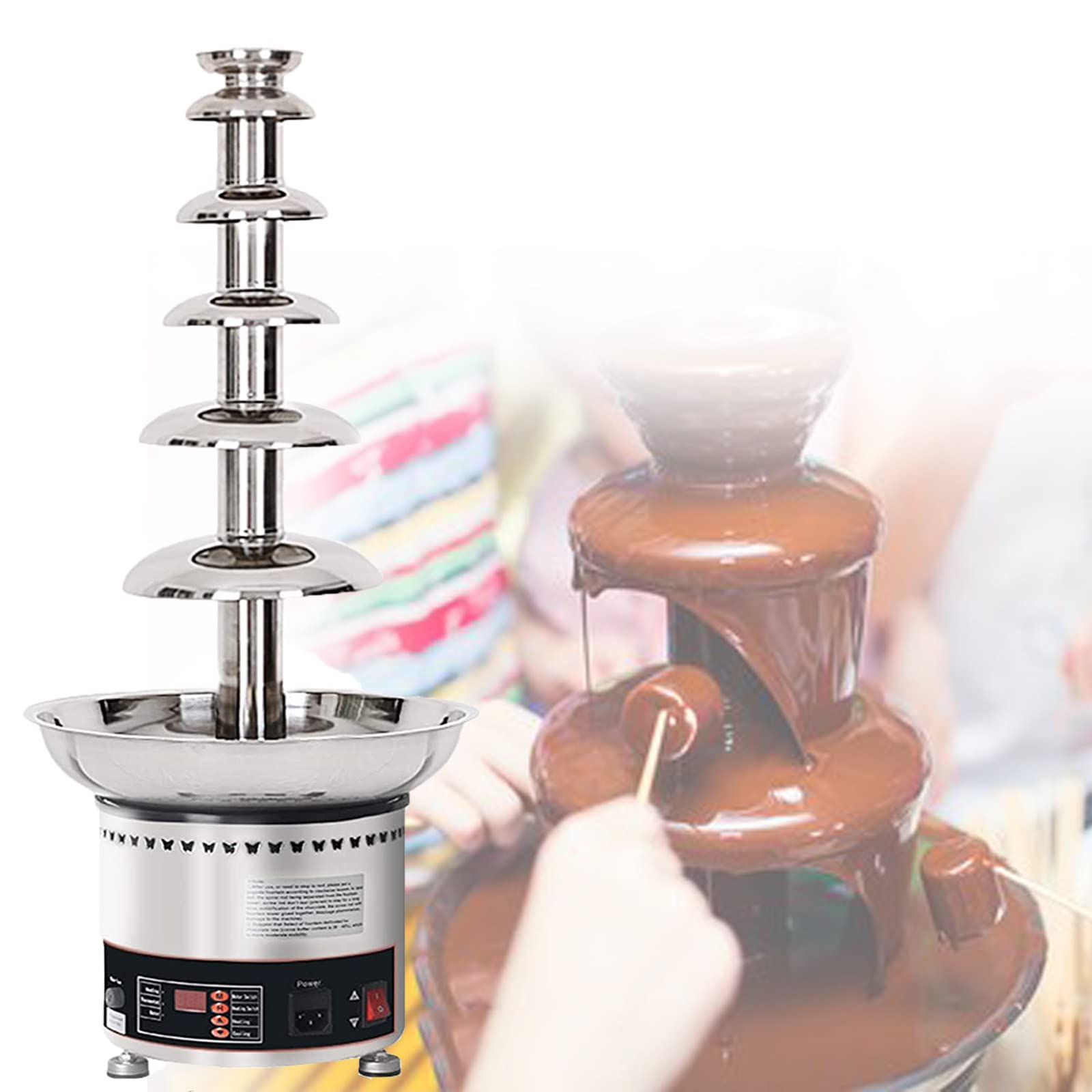 ASerZenith Chocolate Fondue Fountain, Commercial Chocolate Melting Machine For Wedding, Party, 6 Tier