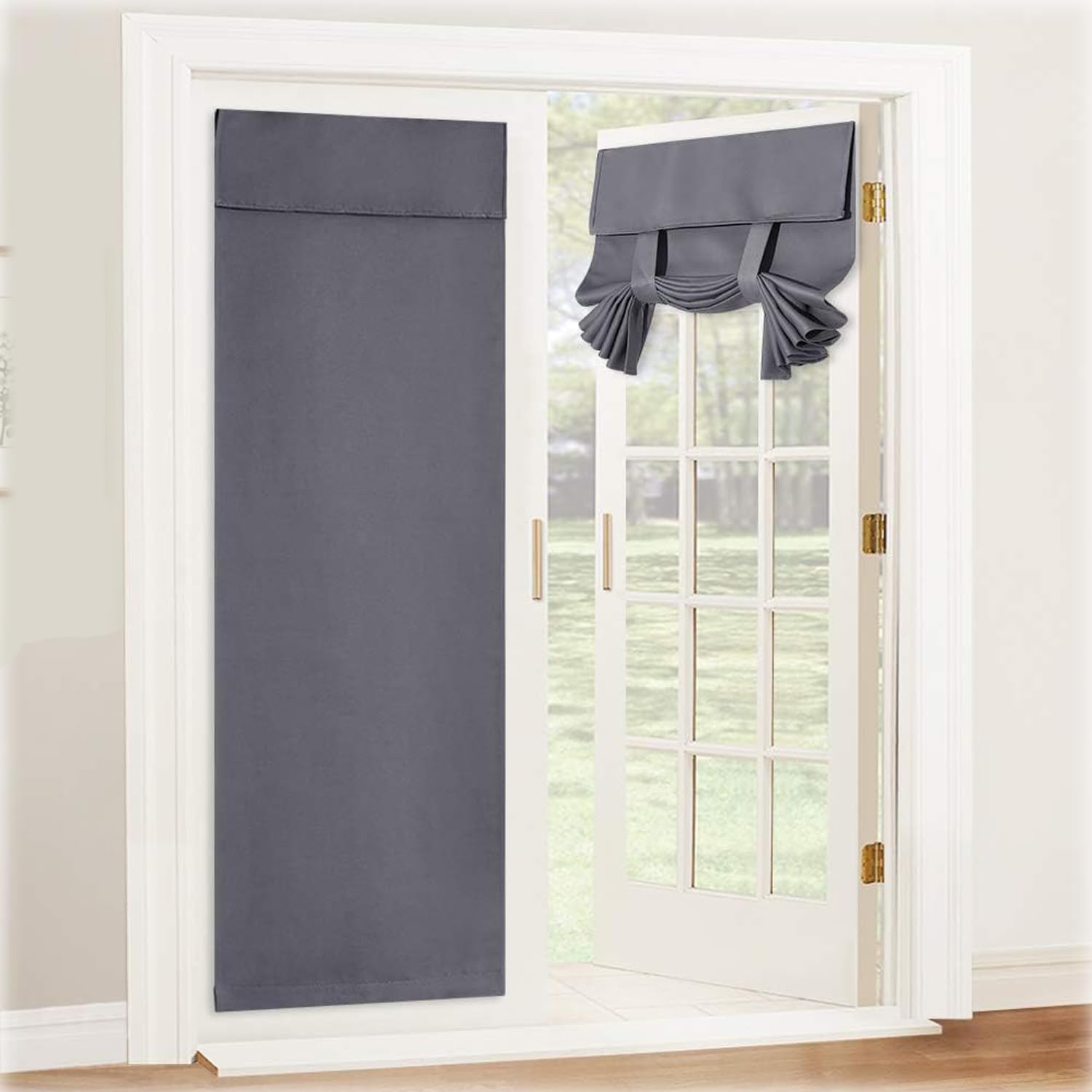 Kebinmaoyi French Door Curtain, Blackout Door Curtain, Polyester,Privacy and Decor, For Glass Door,Bedroom,Office,Dark Grey,18"x72"
