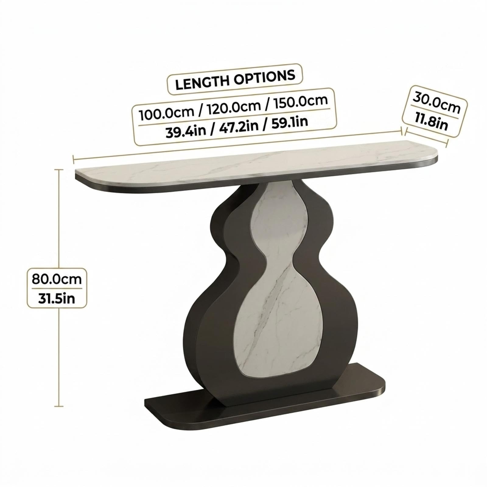 Mesa consola moderna con tapa de piedra sinterizada - Mesa de entrada | Con marco de acero al carbono reforzado, for pasillo, vestíbulo, sala de estar(White gold,150*30*80cm)