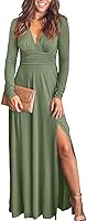 ANRABESS Women's Deep V Neck Short Sleeve Maxi Dress with Slit - Elegant Wedding Guest Cocktail Formal Evening Gown S-XXL
