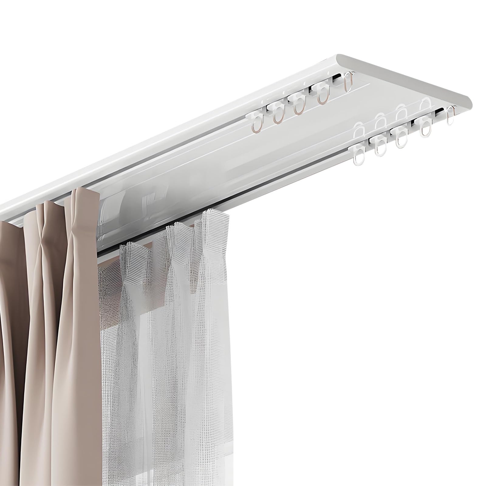 Rails de Rideau au Plafond à Rideaux à Double, Tringle de Rideaux à Rails à Double Rangée, 1-6m Rails Plafond Rideau en Aluminium pour Salon Chambre à Coucher(White,1.3m(4.3ft))