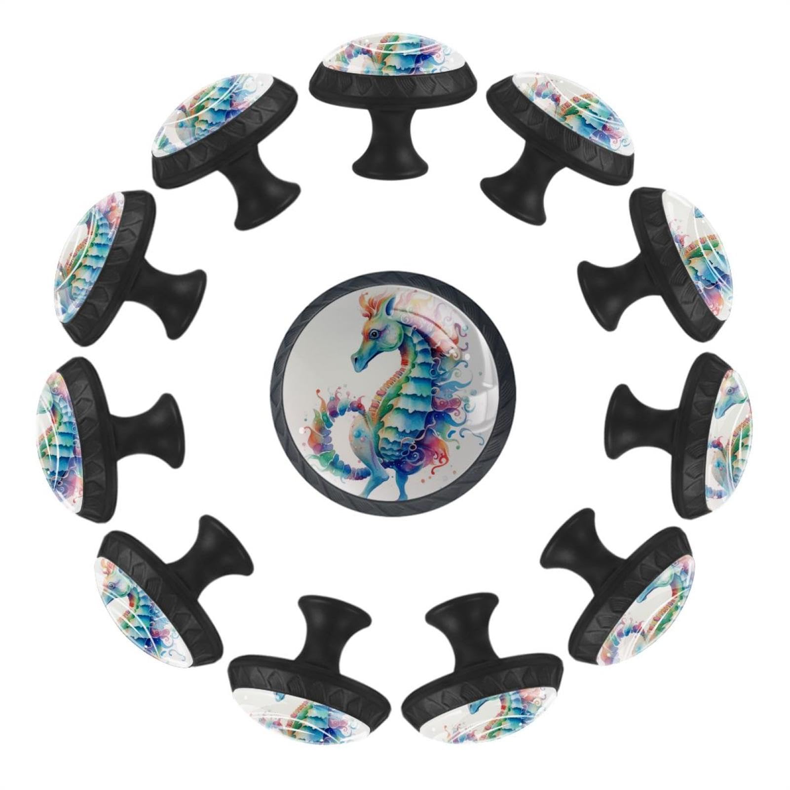 Boutons de tiroir ronds en verre transparent art blue ocean sea horse pour armoire et cuisine