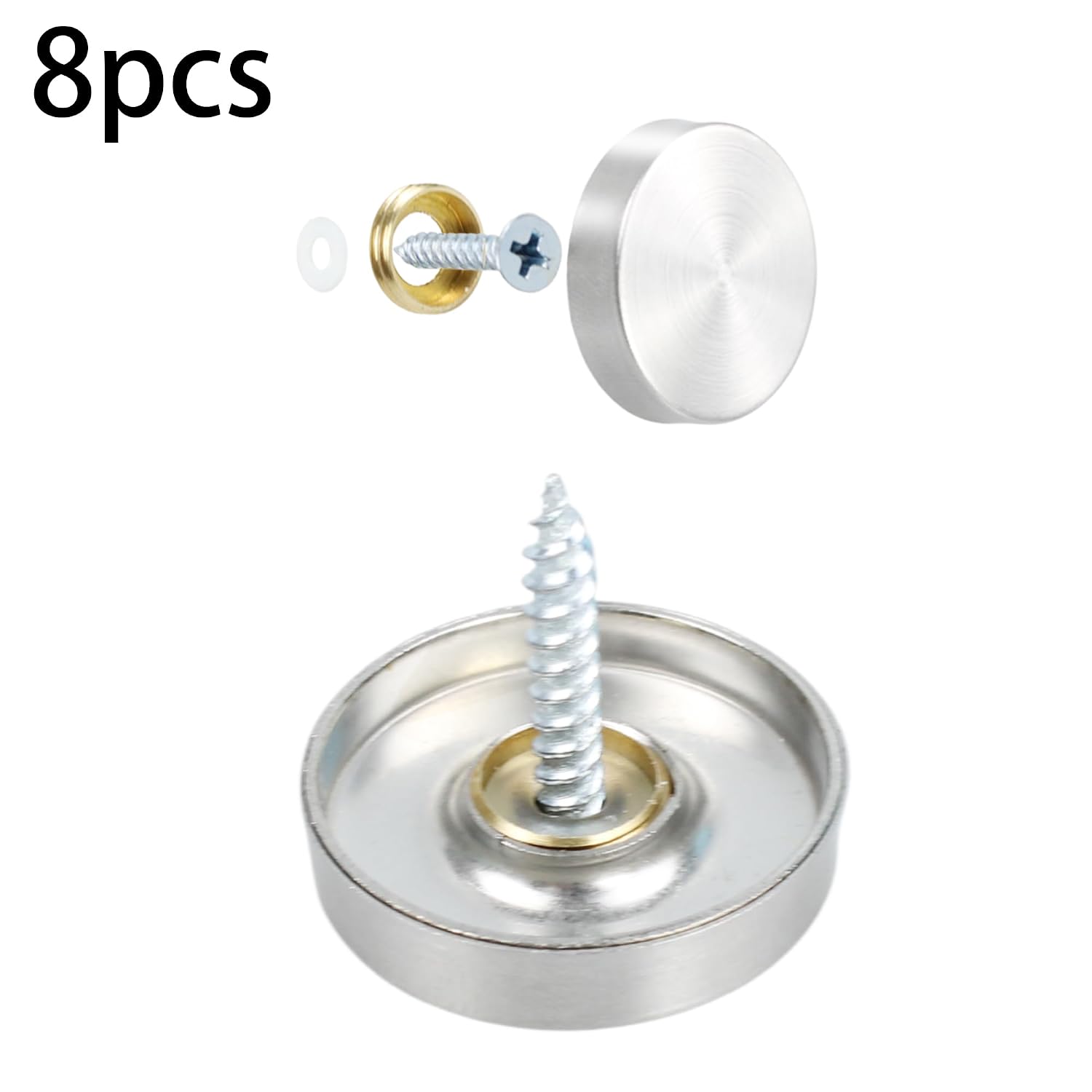 8PCS 25mm/1” Mirror Screws Decorative Cover Caps, Stainless Steel Sign Advertising Screws, Mirror Screw Fasteners Nails, Brushed Silver