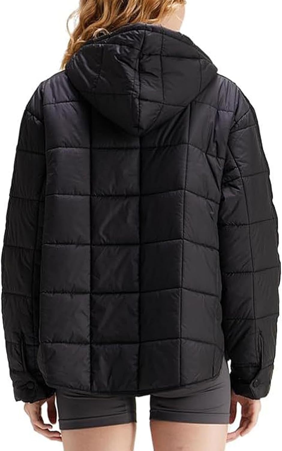 Womens Oversized Puffer Jacket Quilted Dolman Hoodies, Pullover Quilted Lightweight Jacke, Quarter Button Casual Padded Coats