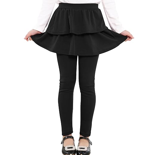 Auranso Girls School Uniform Pants Kids Clothes Ruffle Tutu Leggings with Skirt 2-14 Years