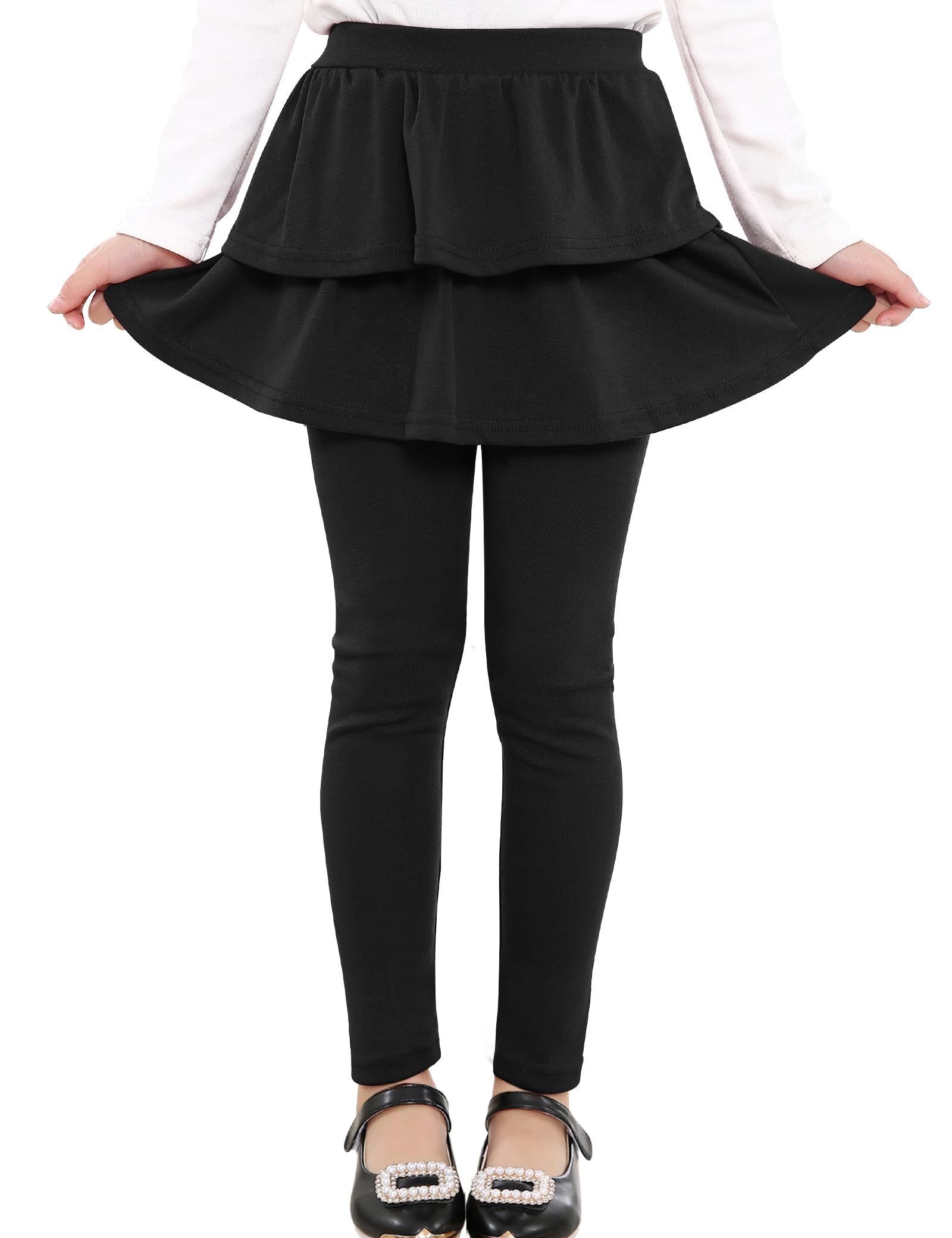 Auranso Girls School Uniform Pants Kids Clothes Ruffle Tutu Leggings with Skirt 2-14 Years
