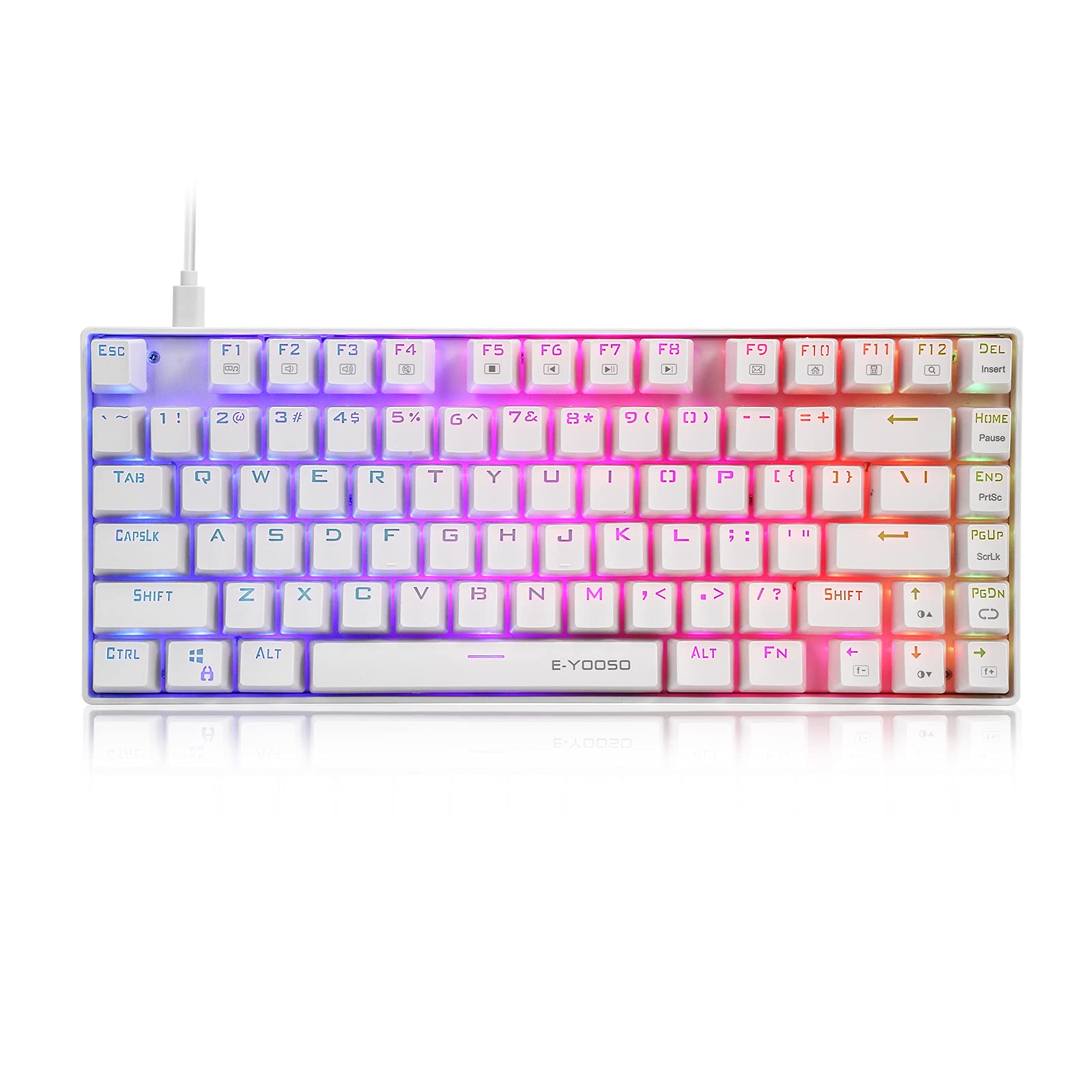 Z-88 PRO RGB Mechanical Gaming Keyboard Blue Switch, E-Yooso 60% Compact 81 Keys Keyboard, White