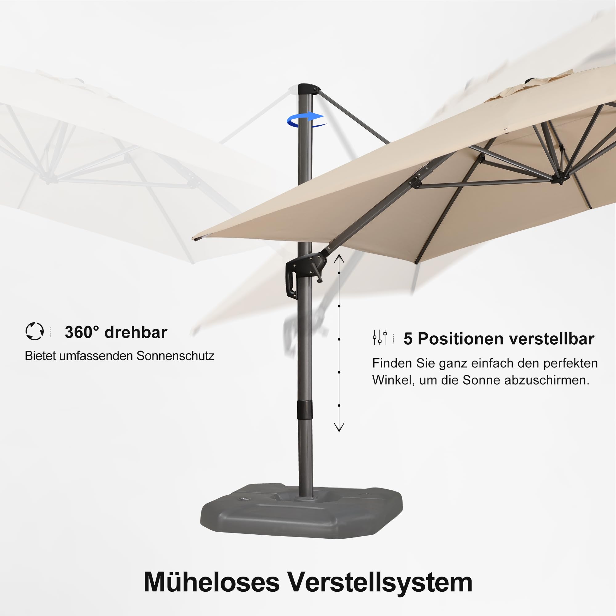 PURPLE LEAF Sonnenschirm groß mit Schirmständer, Aluminium Ampelschirm 400 x 300 cm, 360°Rotation, Terrassenschirm mit Kurbel, UV-beständig, Gartenschirm für Balkon & Terrasse, Beige